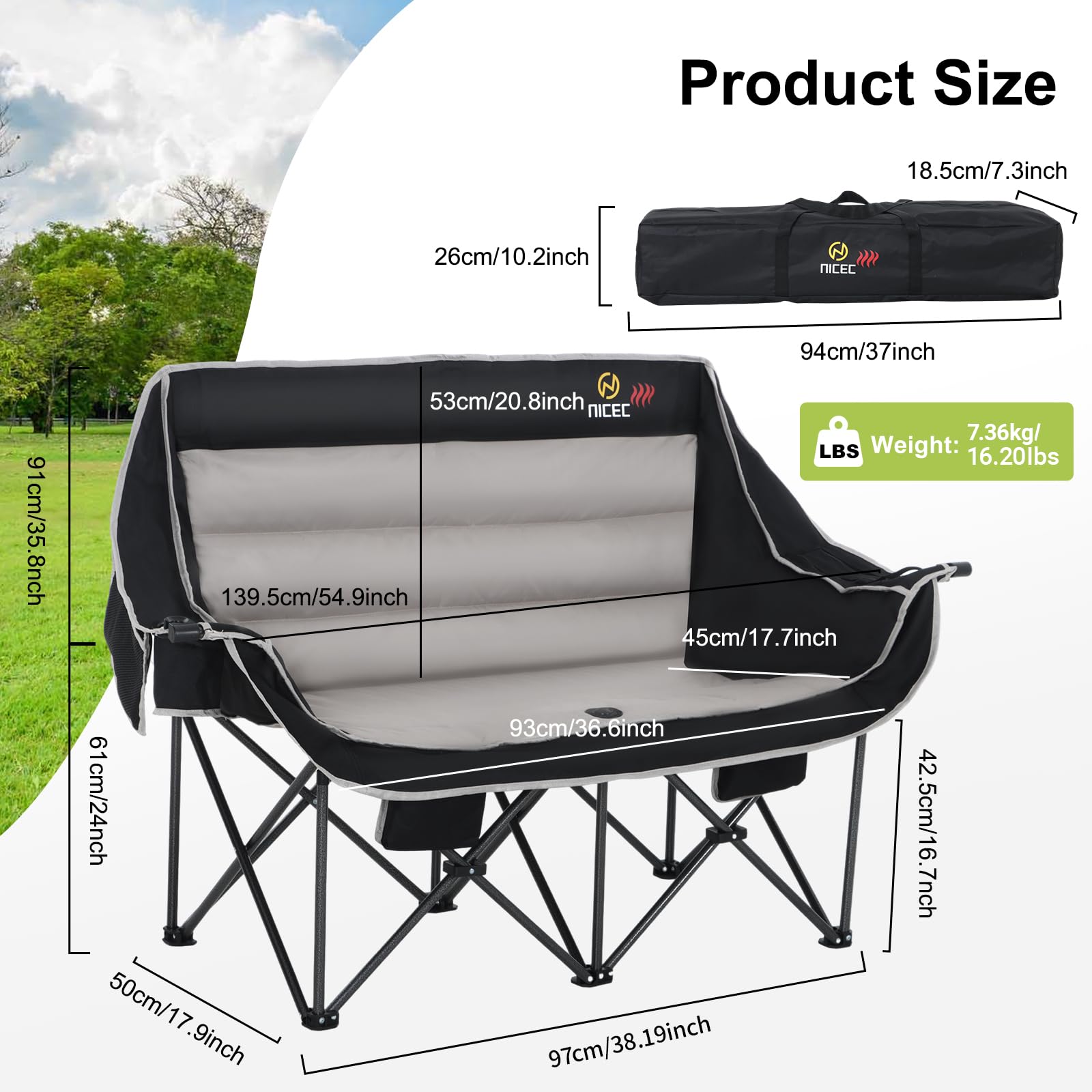 Nice C sturdy frame supports you securely during rugged outdoor use.