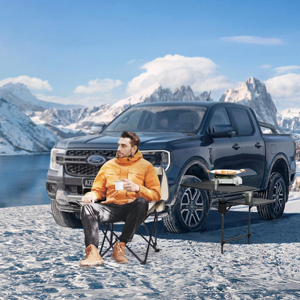 Nice C Tailgate Table ready for outdoor camping use