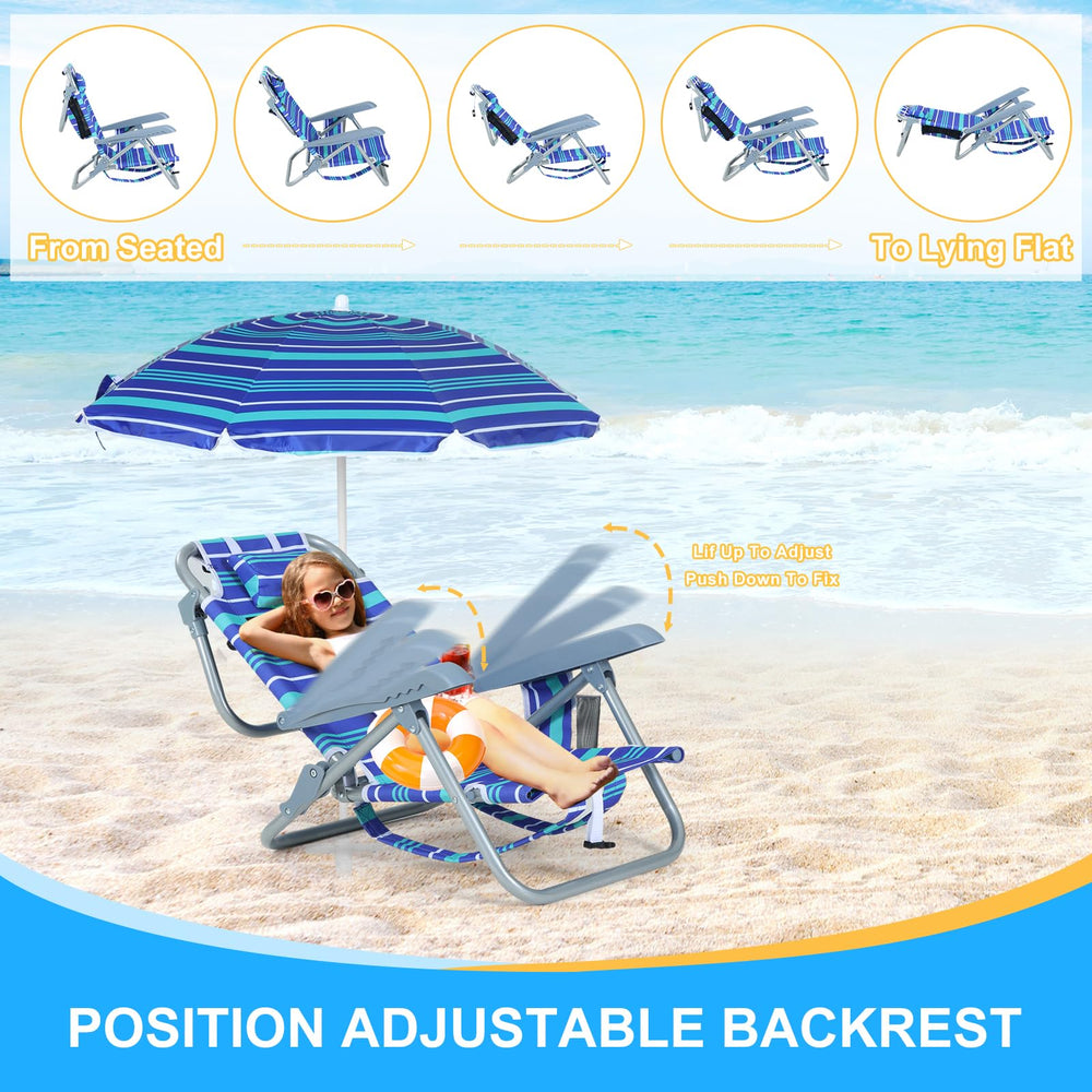 Nice C chair with tilted umbrella provides adjustable shade for sunny beach days.