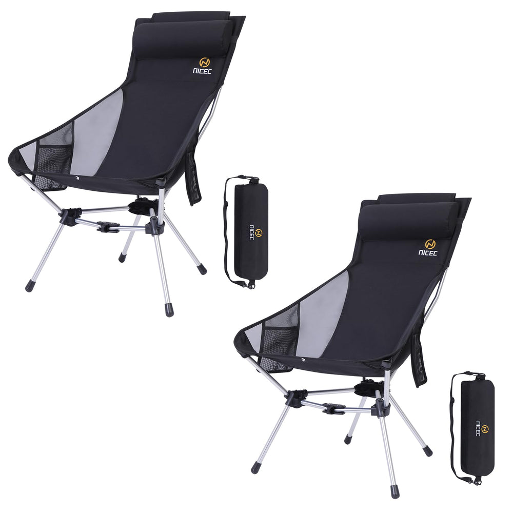 Nice C ultralight high-back folding chair setup enables quick outdoor seating.