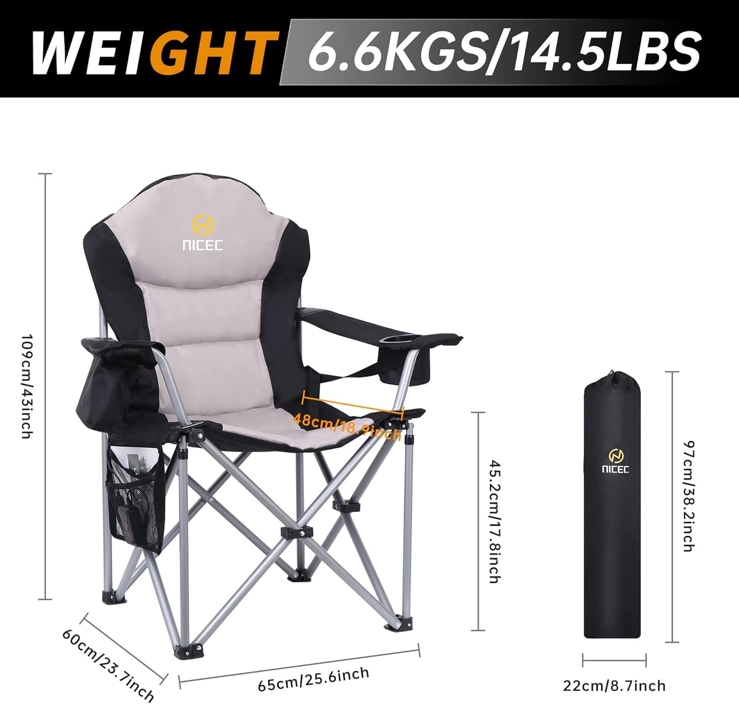 Nice C wide padded seat for extra comfort during long sits