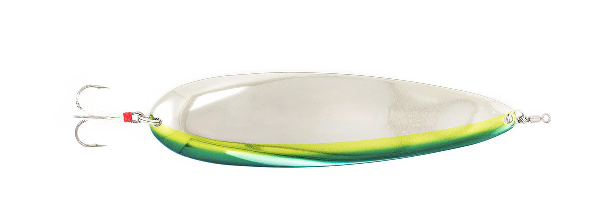 Ben Parker Magnum Flutter Spoon chartreuse lure drawing large offshore fish with heavy-duty action