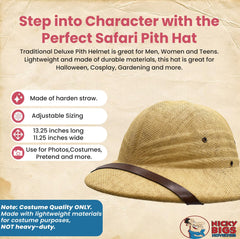 Nicky Bigs Novelties tan pith helmet - side profile with adjustable sweatband