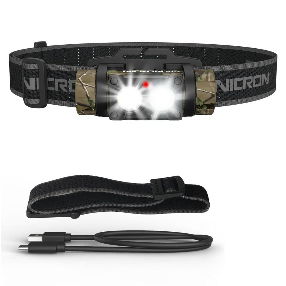 NICRON headlamp front 180-degree rotation enables flexible hands-free lighting for outdoors