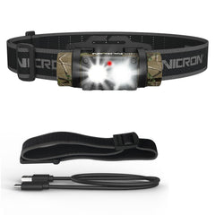 NICRON headlamp front 180-degree rotation enables flexible hands-free lighting for outdoors