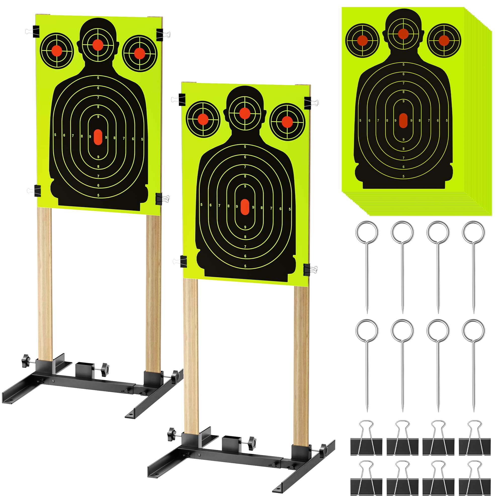 Niffgaff adjustable target stand enables flexible width for different paper targets in training sessions.
