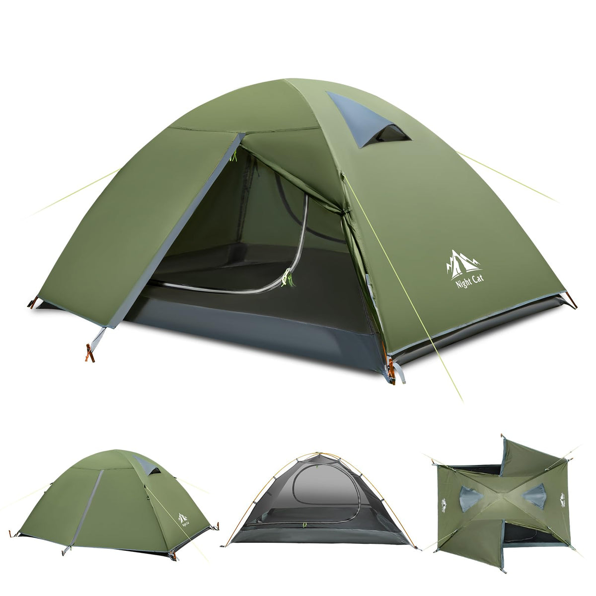 Night Cat 2-person backpacking tent with aluminium poles for lightweight setup.