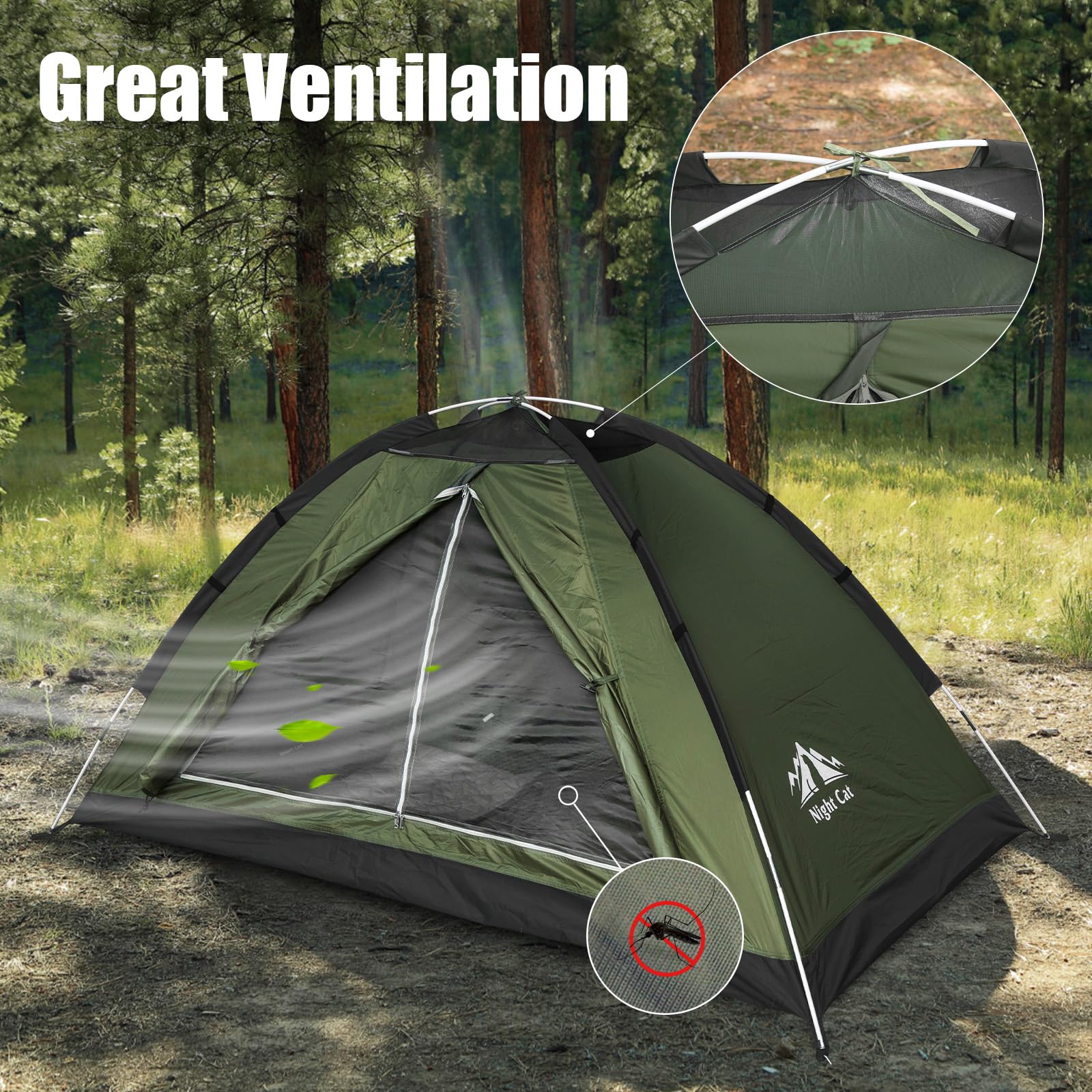 Night Cat tent design provides good airflow through mesh doors and roof.