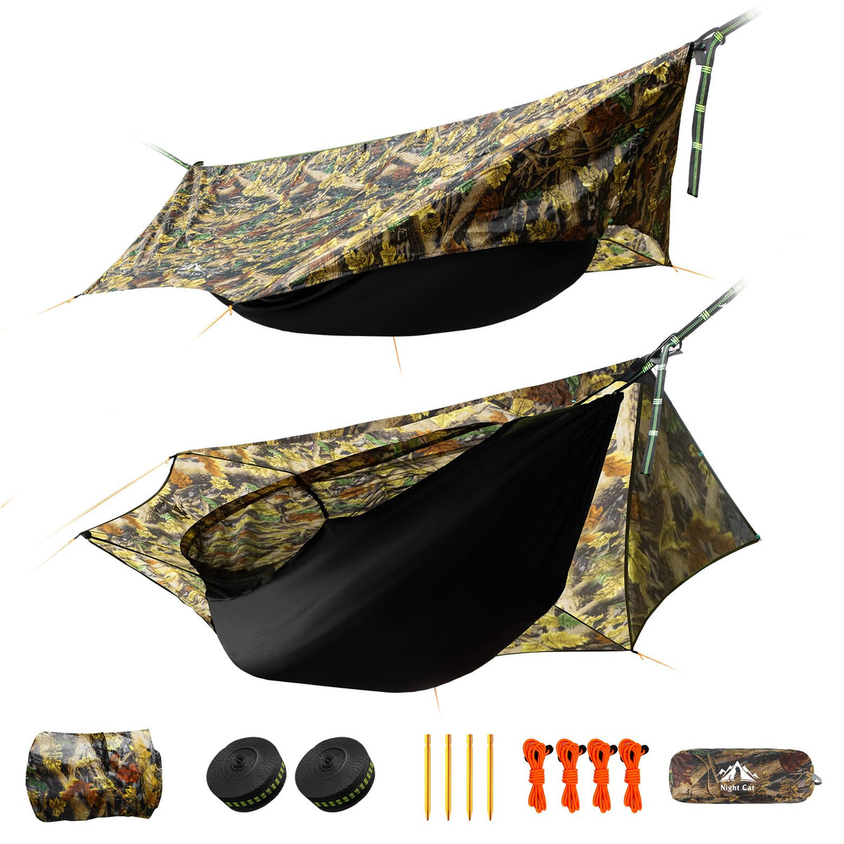 Night Cat camping hammock tent setup in forest for easy on-trail comfort.