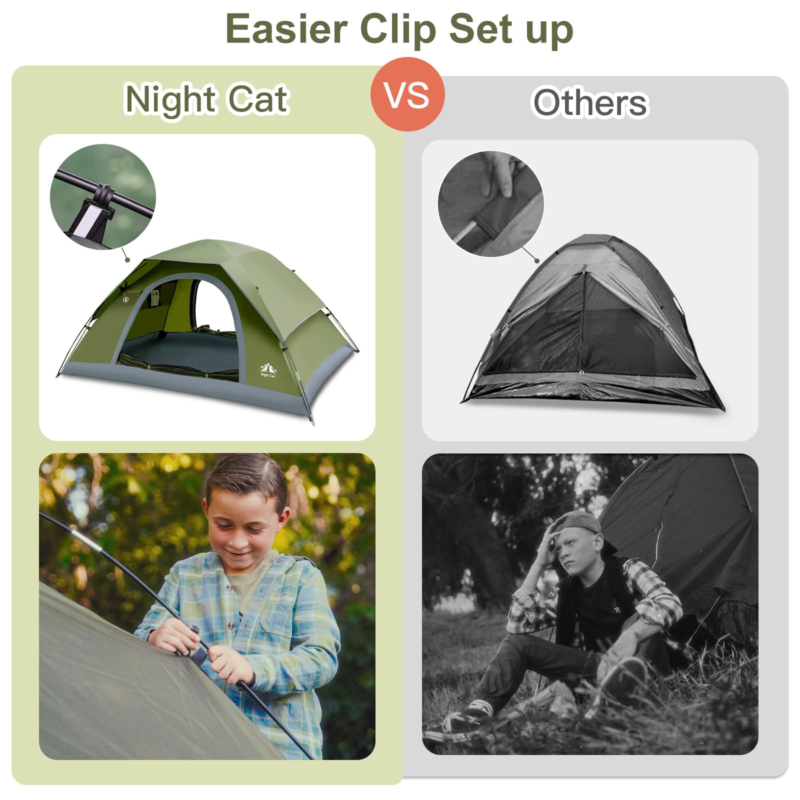 Night Cat camping tent interior spacious for 1-4 campers