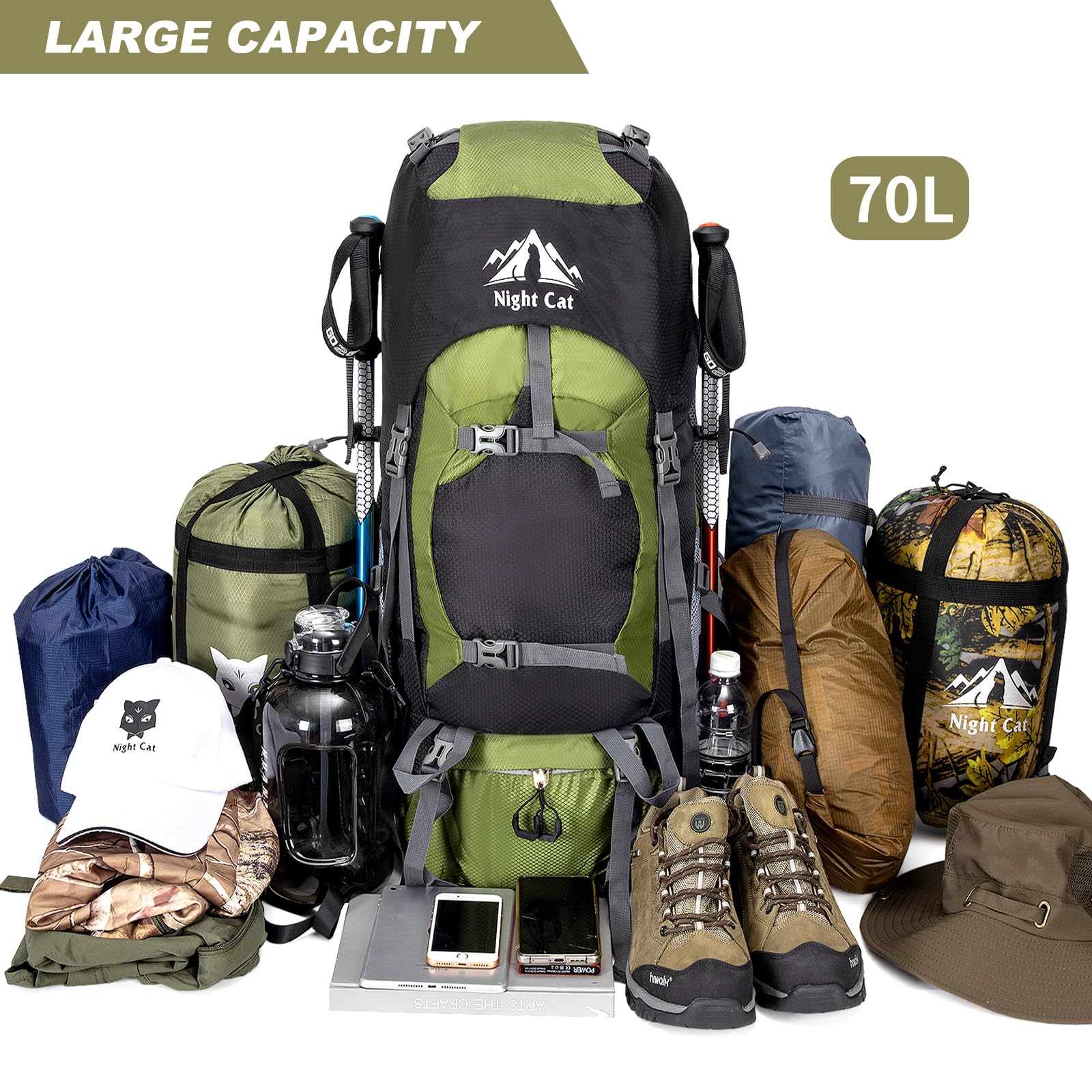 Night Cat backpanel with breathable mesh enhances ventilation on hikes.
