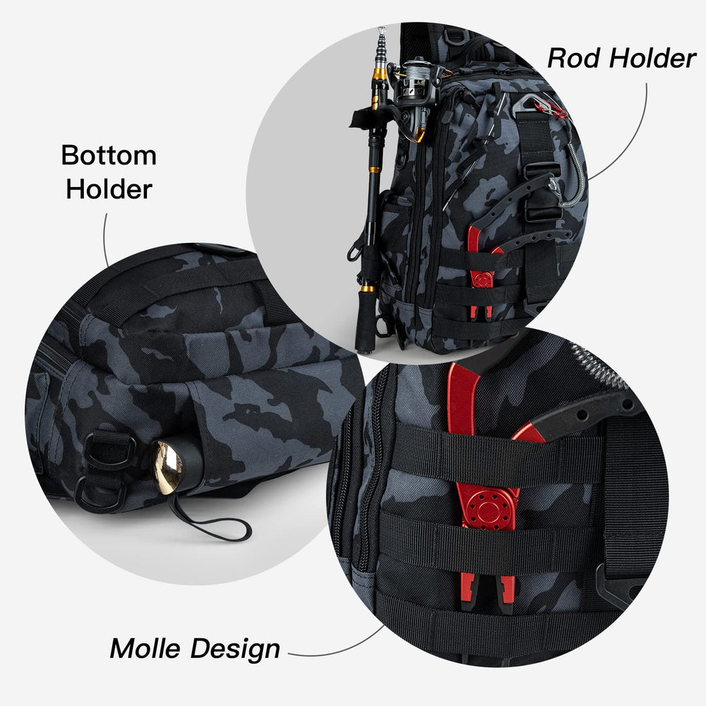 Bottom belt storage area for umbrella or extra rod