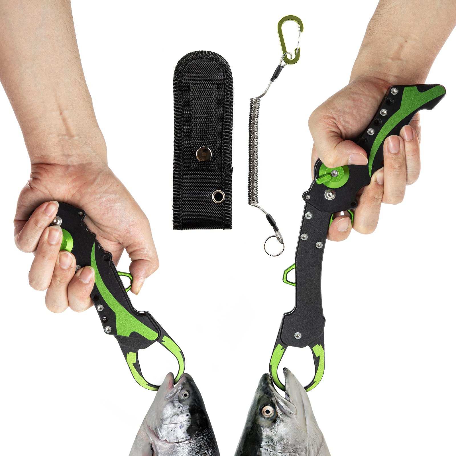 Night Cat folding fishing lip gripper with sheath in pistol grip design