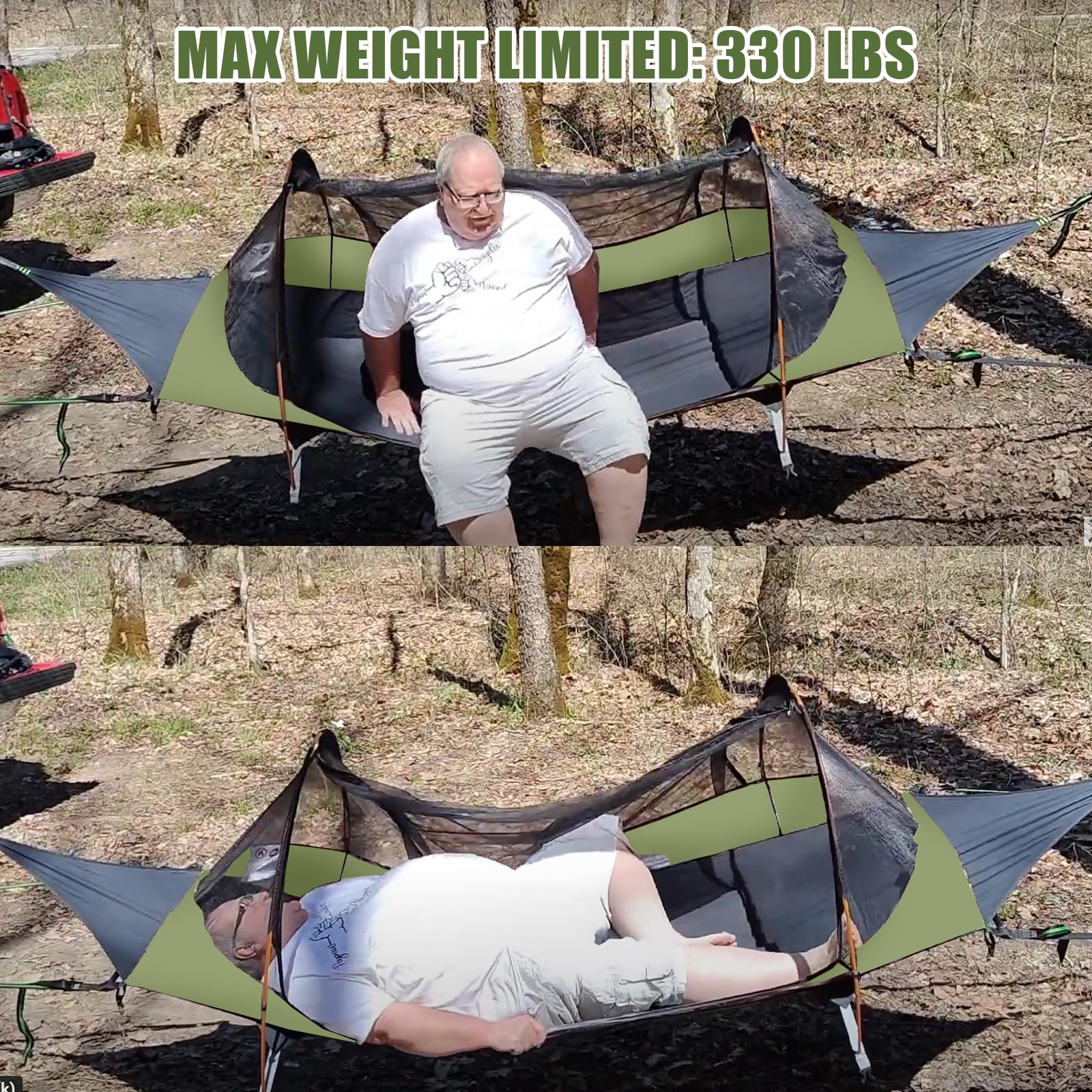 Night Cat hammock tent dimensions emphasize spacious 87x28x19 inches for one person.