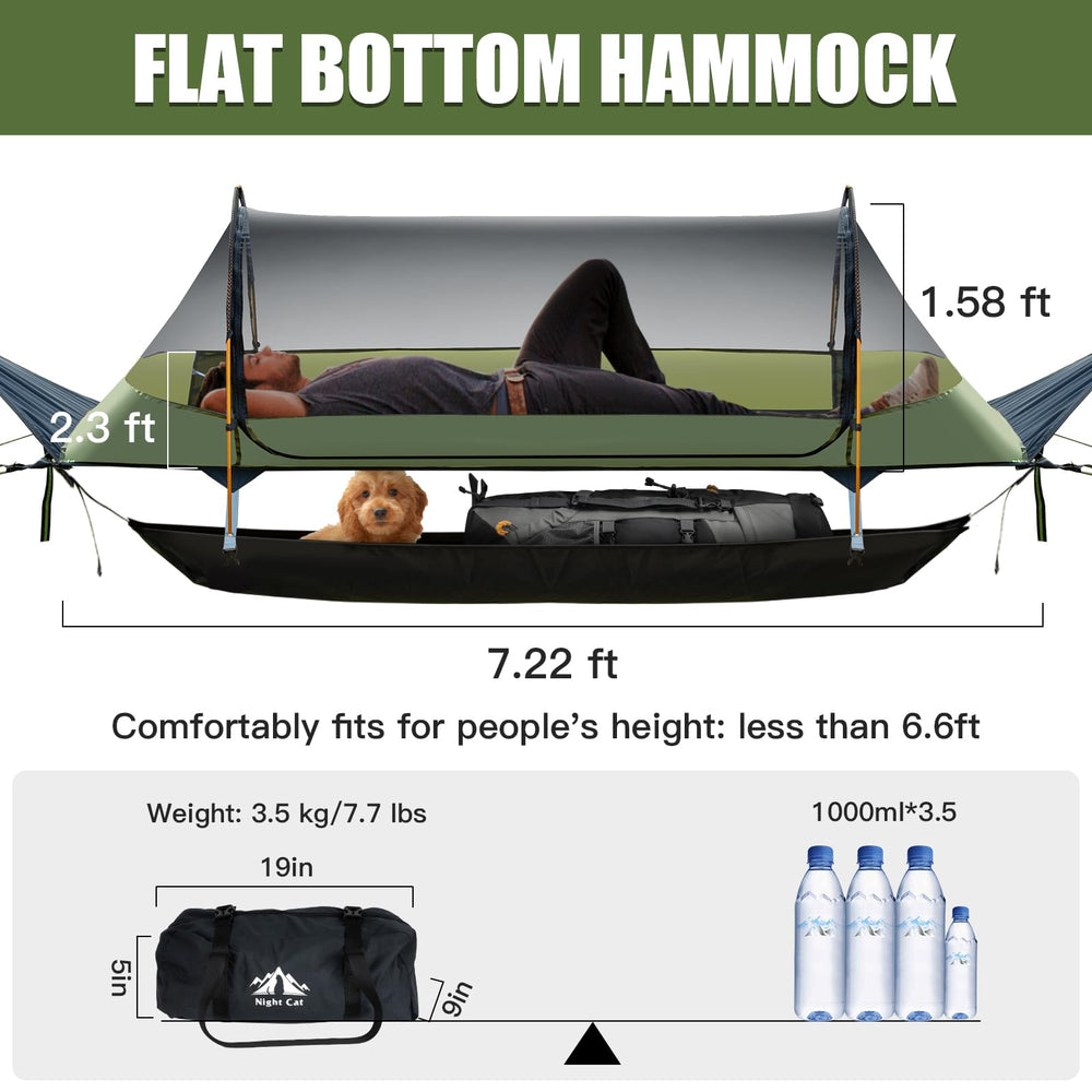 Night Cat hammock tent mosquito net highlights bug-free sleeping outdoors.