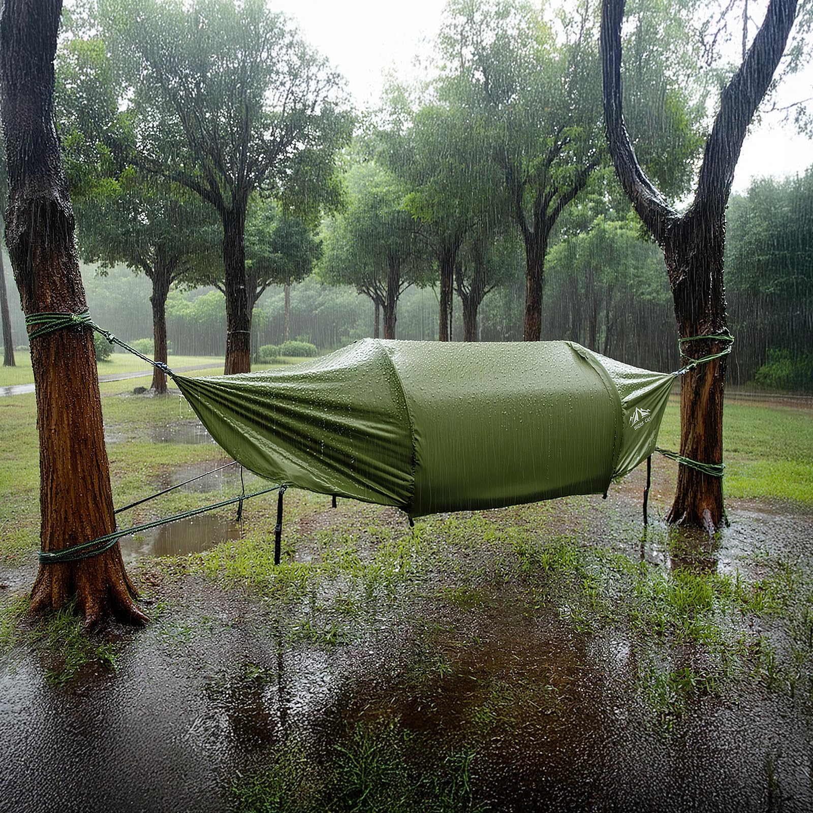 Night Cat hammock tent storage compartment shows bottom space for shoes and a compact pack.
