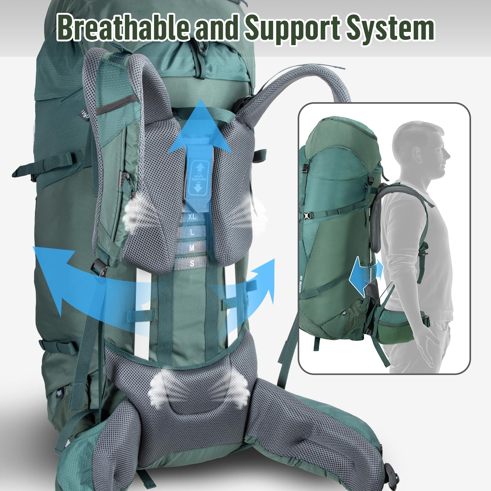 Night Cat hiking backpack ergonomic hip belt closeup for comfortable load transfer.