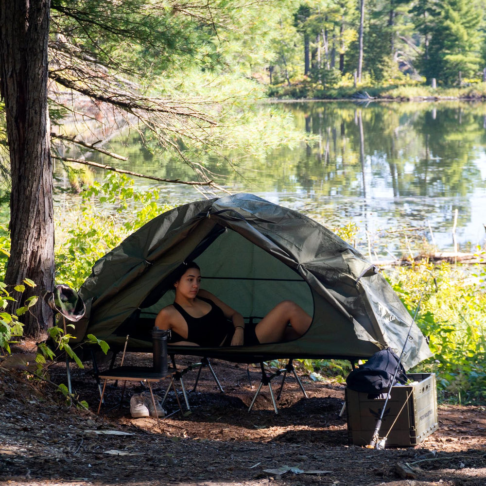 Night Cat one-person tent cot not included image emphasizes versatile off-ground camping options