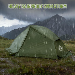 Night Cat one-person tent guylines and ground pegs ensure stable setup in windy conditions