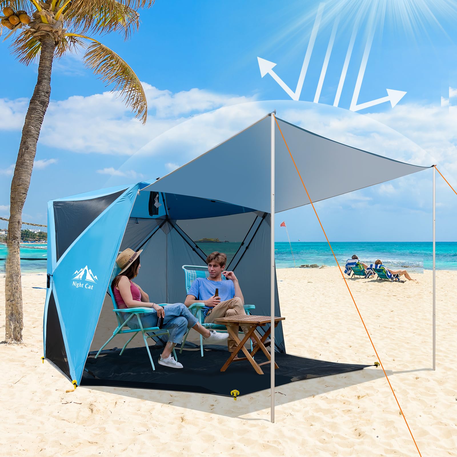 Night Cat pop-up beach tent canopy extended for extra shade on hot afternoons