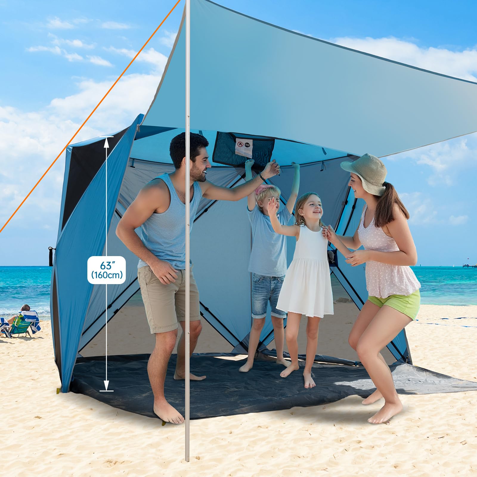 Night Cat pop-up beach tent interior showing roomy space for 3-4 people