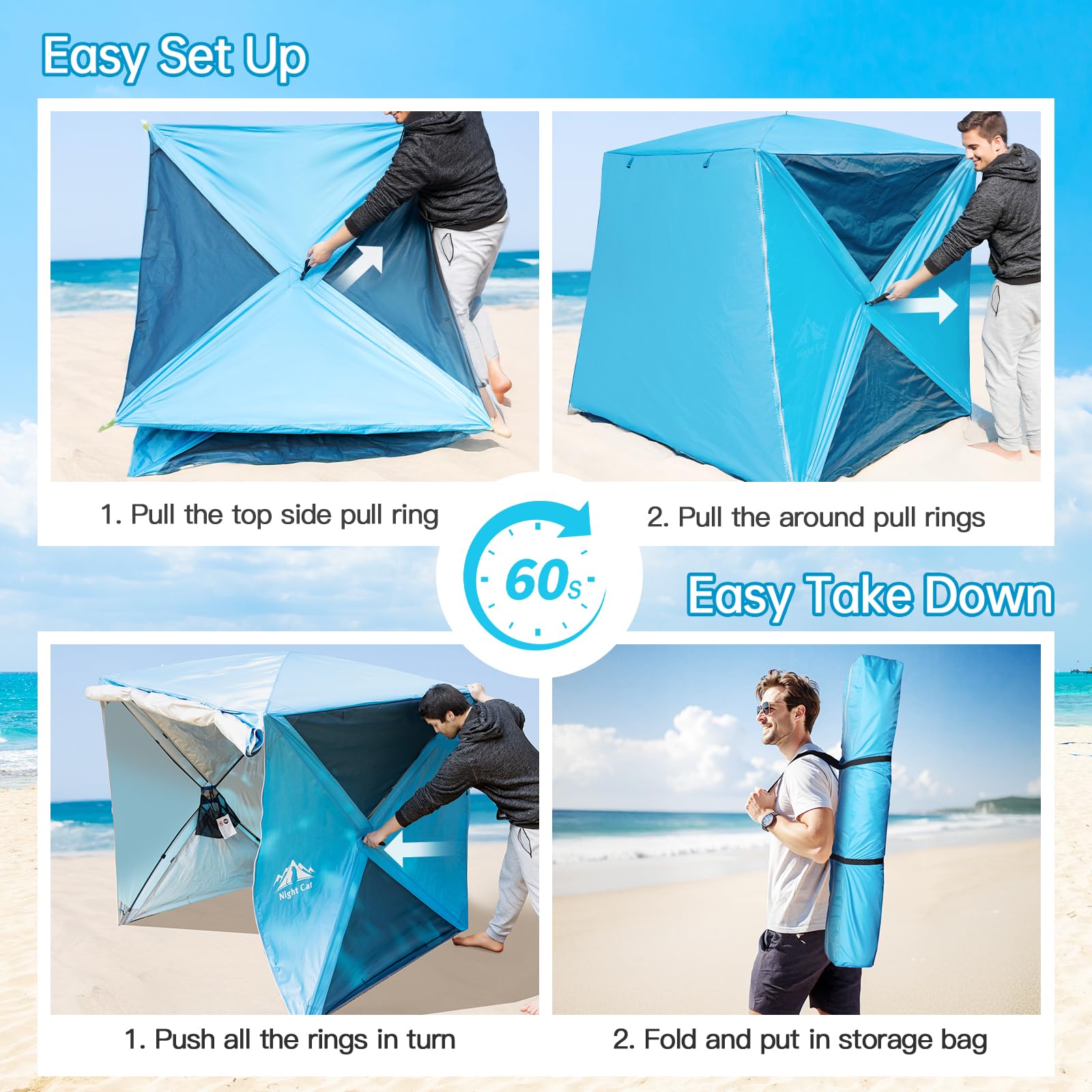 Night Cat pop-up beach tent in action during quick setup