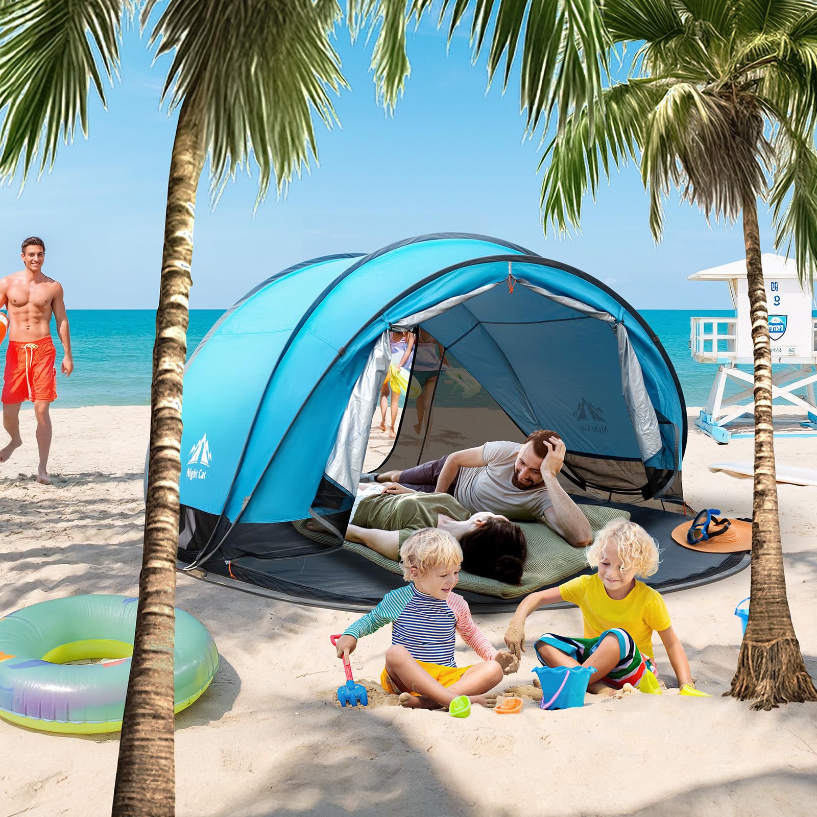 Night Cat pop-up beach tent with portable carry bag for travel and quick setup
