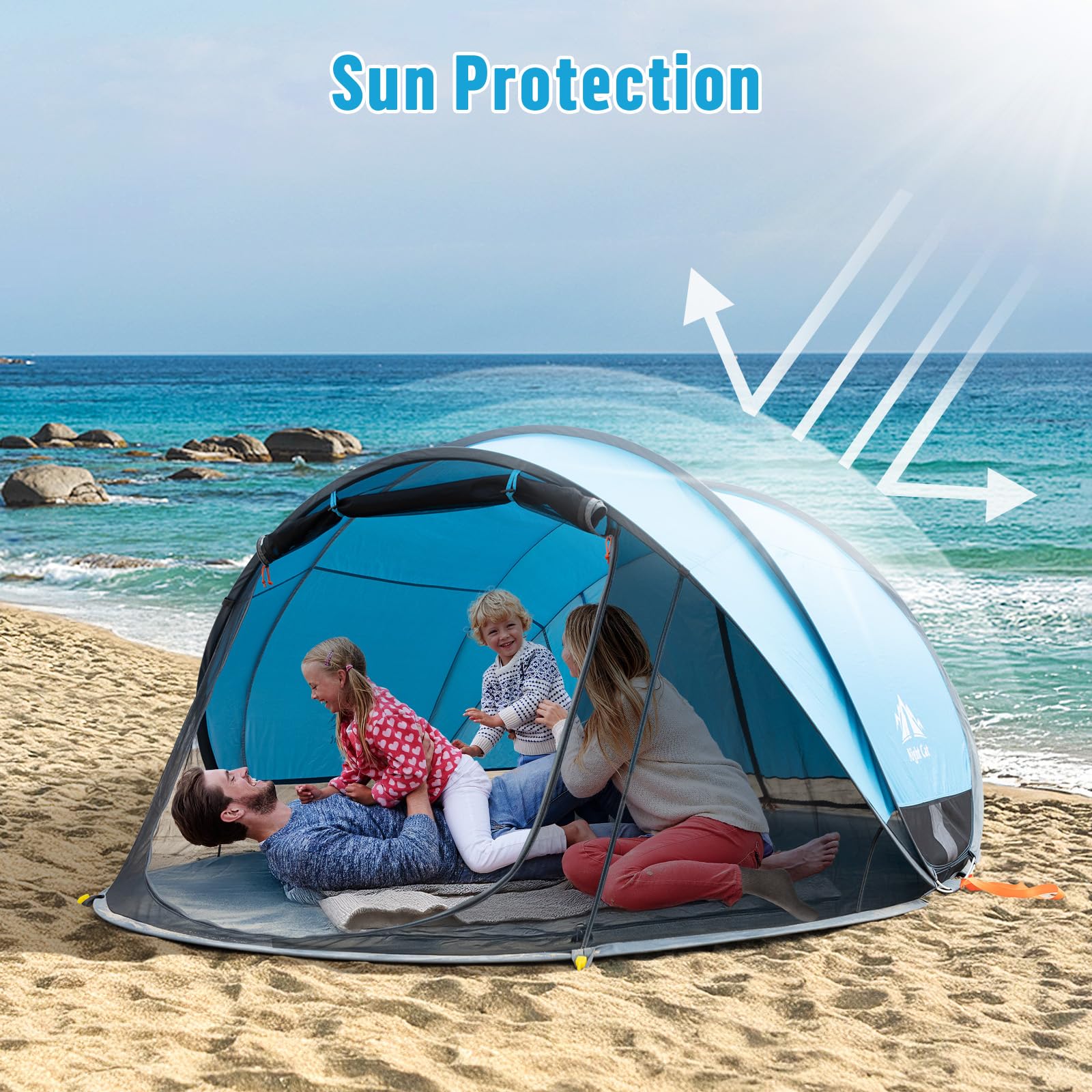 Night Cat pop-up beach tent offers spacious interior for two adults and two kids