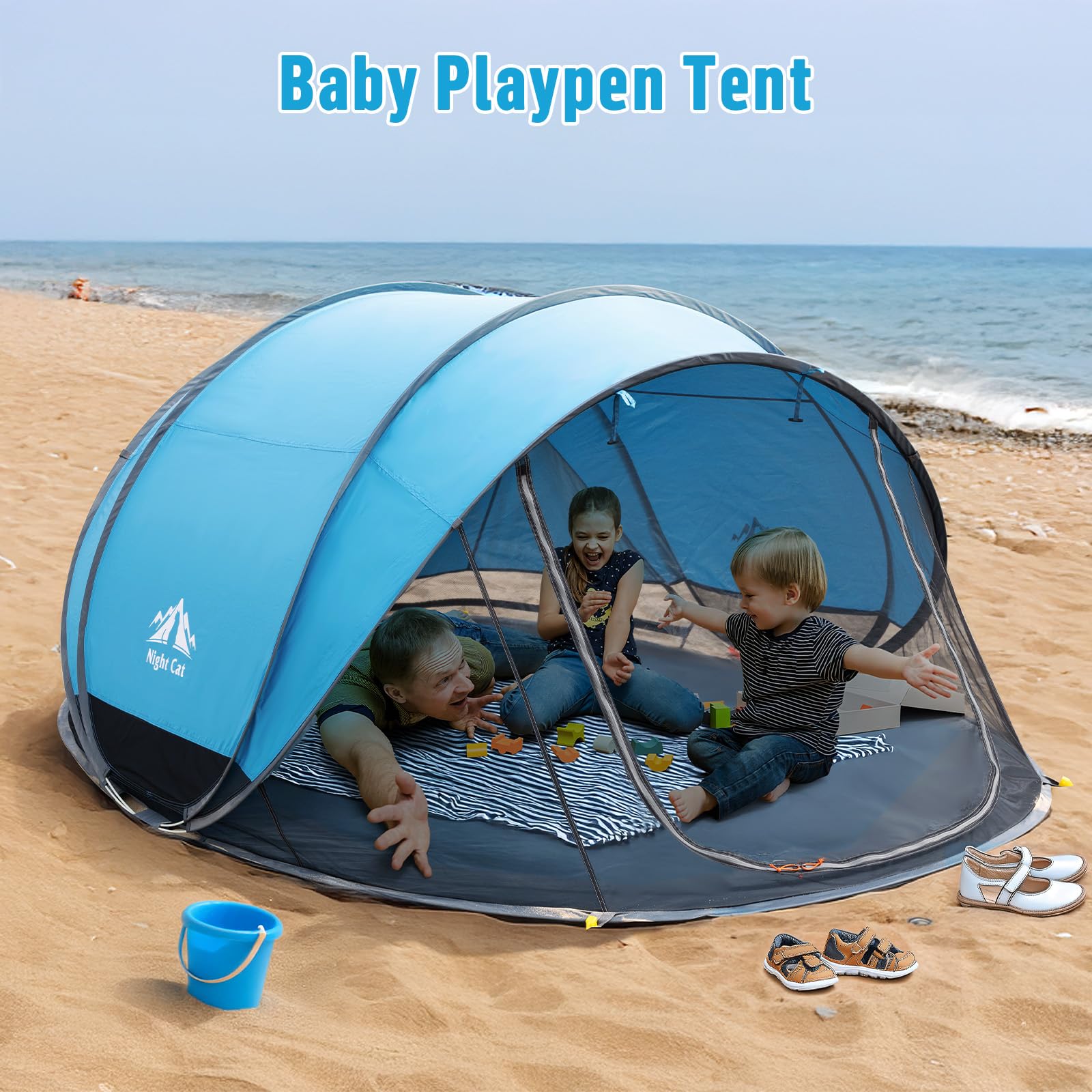 Night Cat pop-up beach tent includes storage pockets for essentials