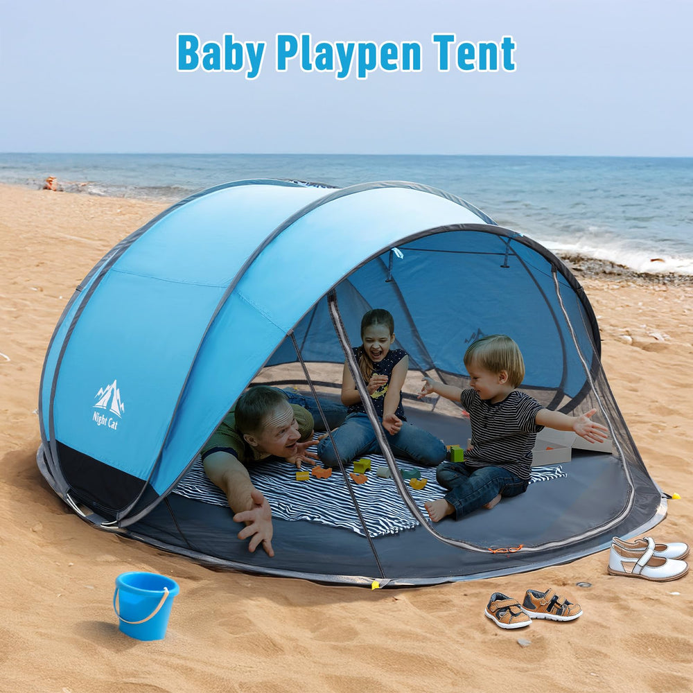 Night Cat pop-up beach tent includes storage pockets for essentials