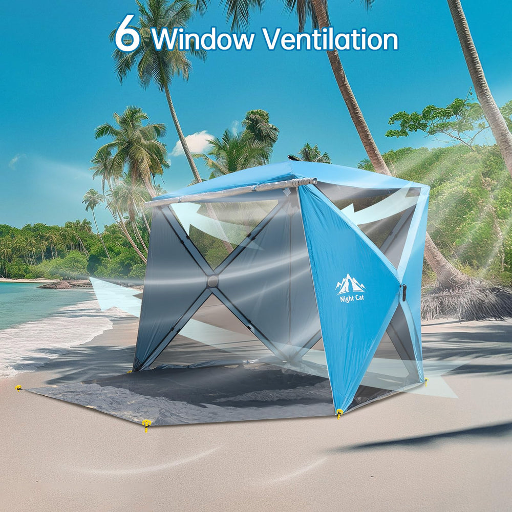 Night Cat pop-up beach tent mesh vents for cool, comfortable family outings
