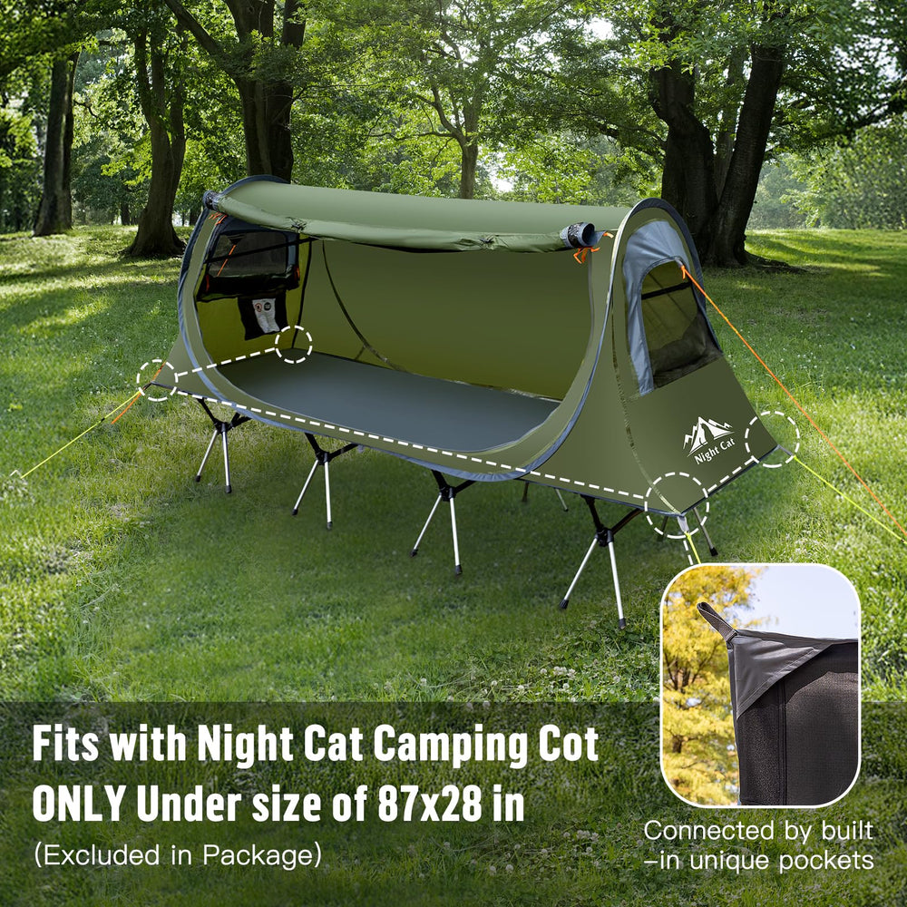 Night Cat pop-up tent porch design and ventilation for breezy, shaded shelter.