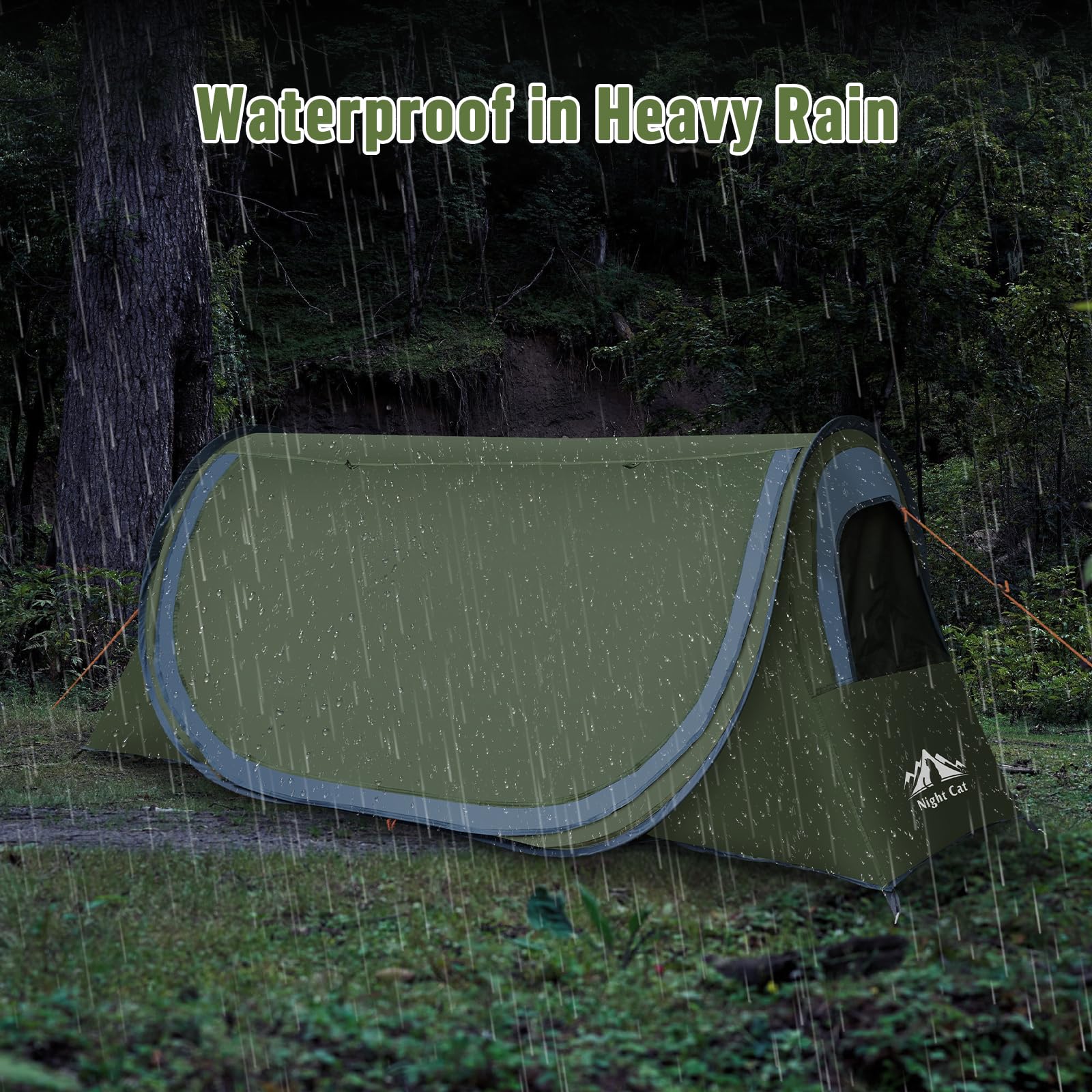 Night Cat rainproof and windproof tunnel tent keeps you dry in storms.