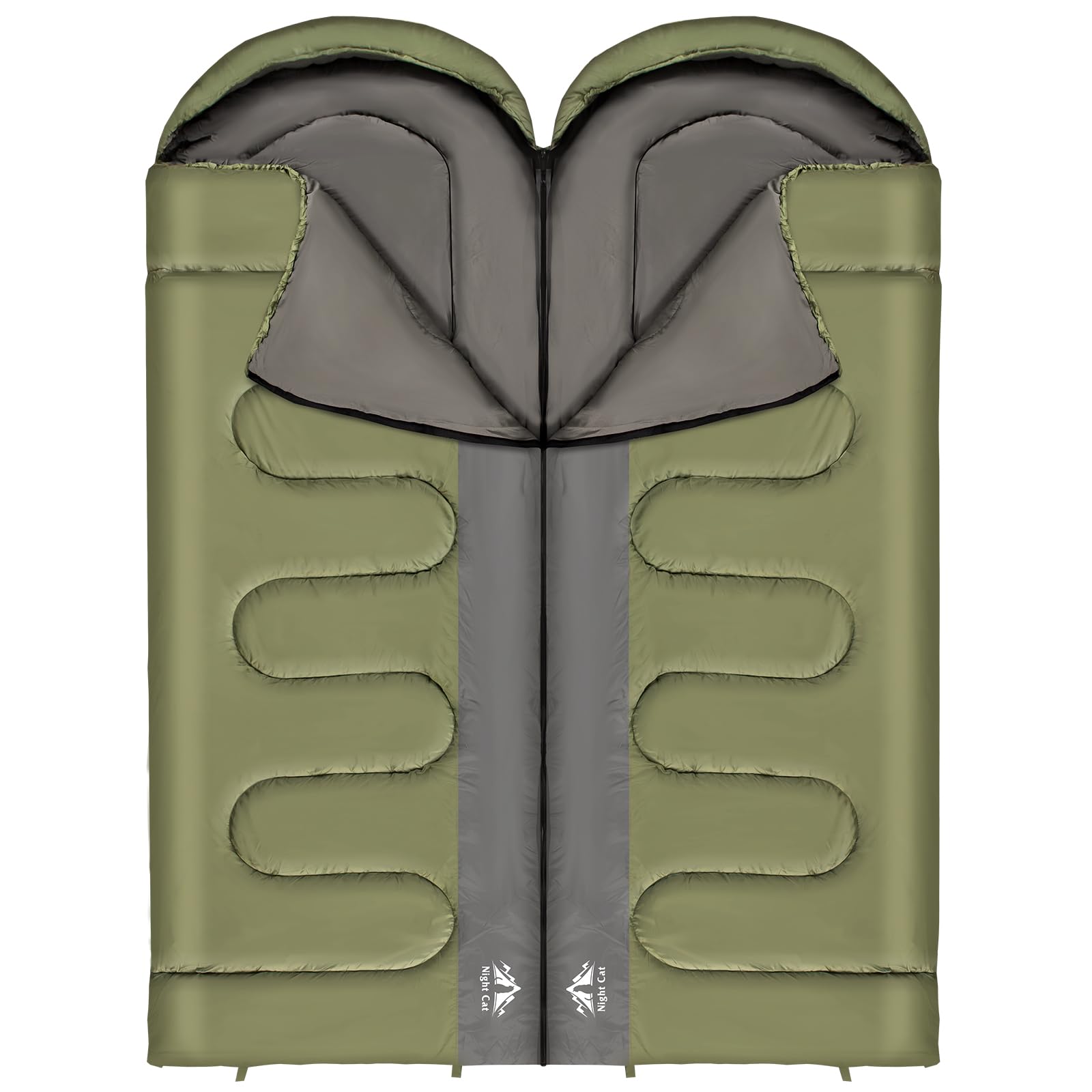 Night Cat sleeping bag with two single design for flexible sharing options.