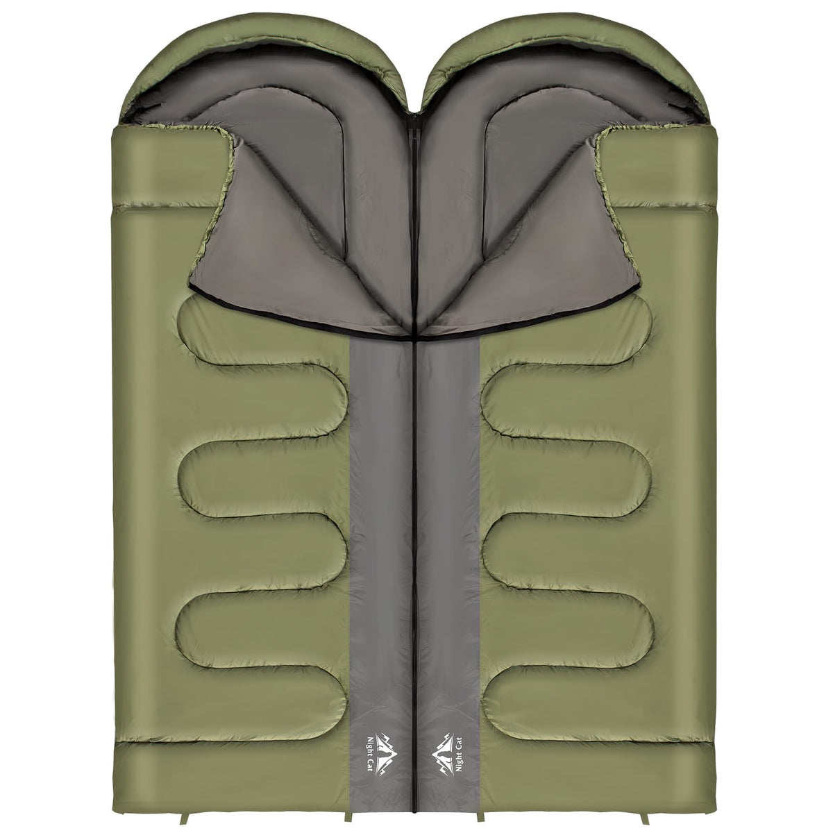 Night Cat sleeping bag with two single design for flexible sharing options.