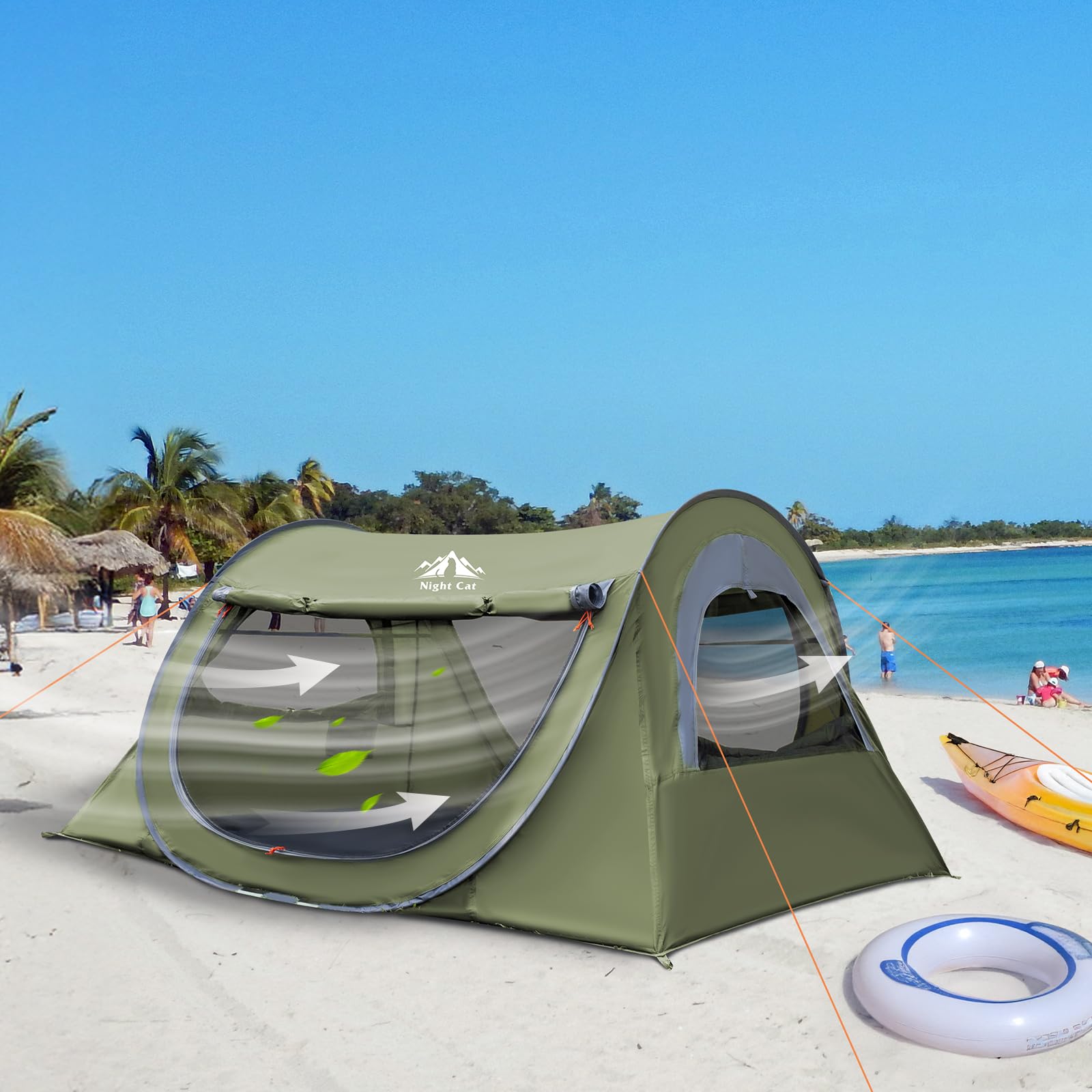 Night Cat sturdy guylines and pegs enhance wind stability