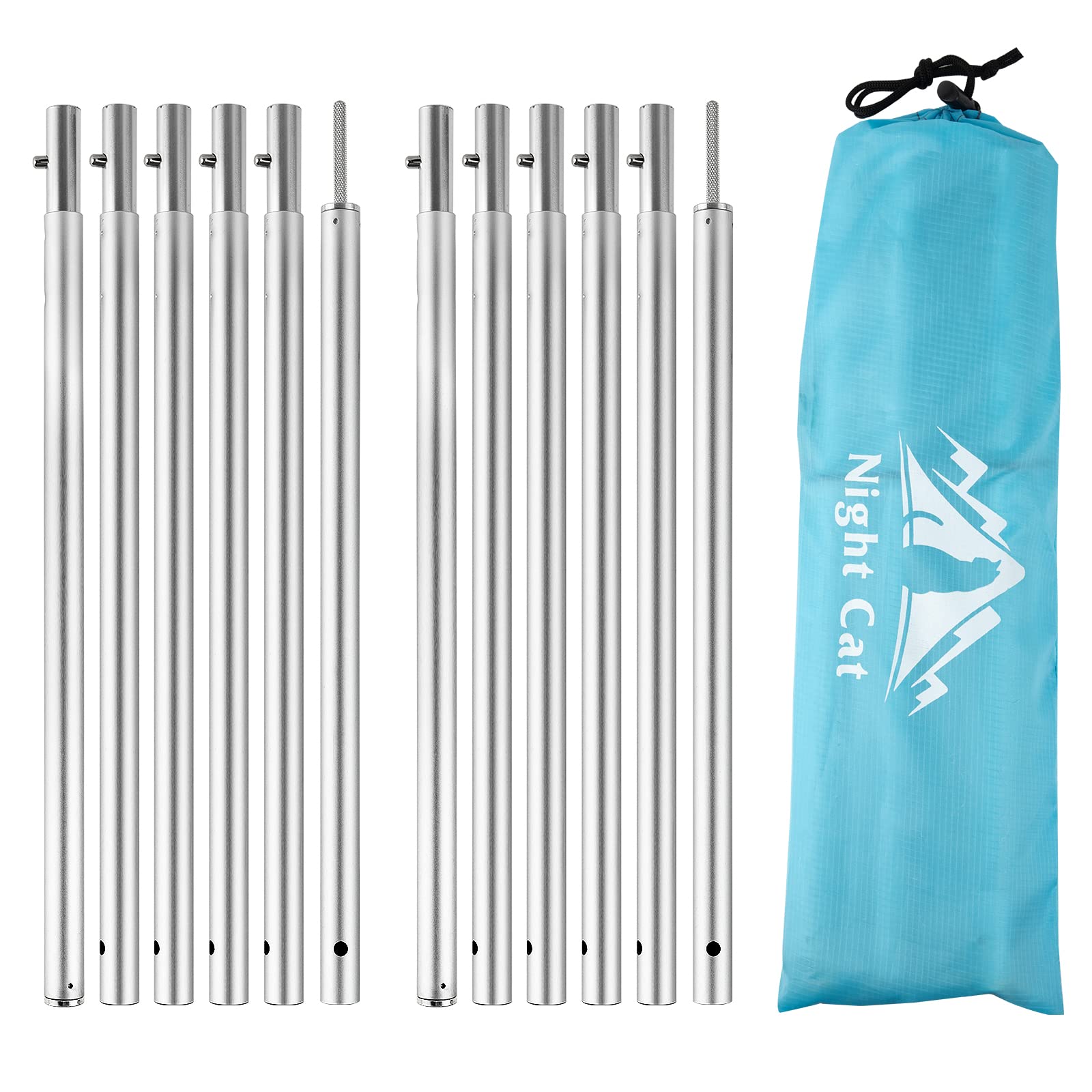 Night Cat telescopic tent poles assembled, ready for quick setup and stable shelter support.