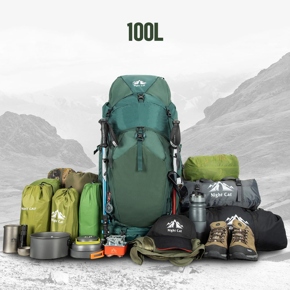 Night Cat trekking backpack main compartment open for easy gear access.