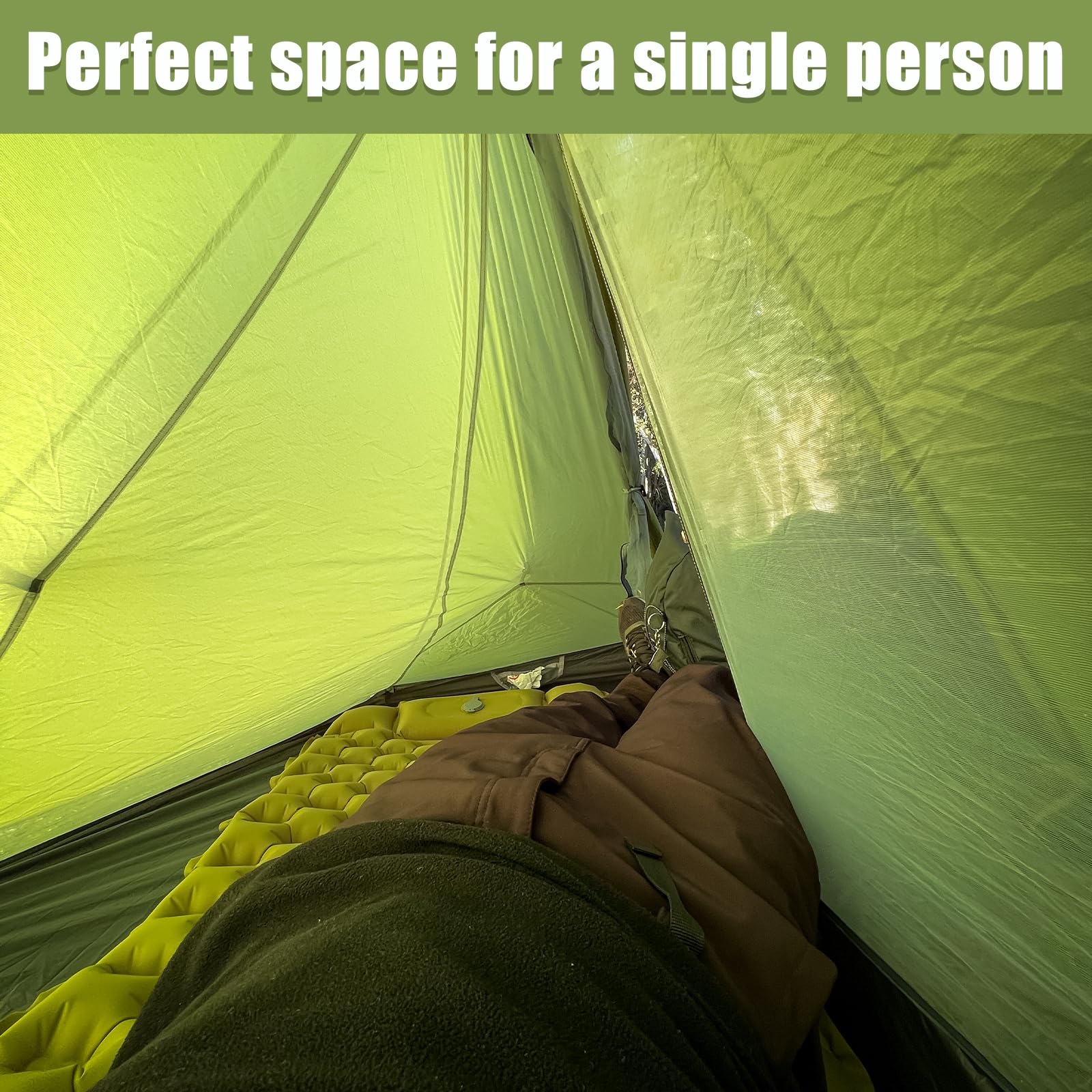 Night Cat Ultralight Tent 1P interior view reveals bivy-style single-person space.