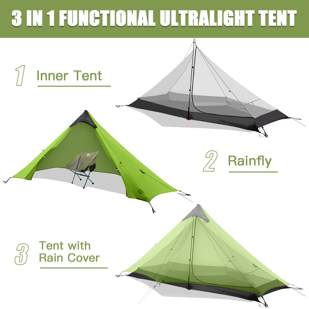 Night Cat Ultralight Tent 1P rainfly on shows waterproof protection in storms.