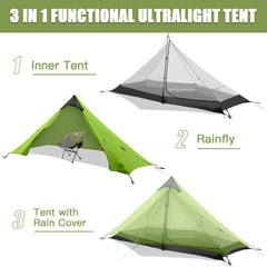 Night Cat Ultralight Tent 1P rainfly on shows waterproof protection in storms.
