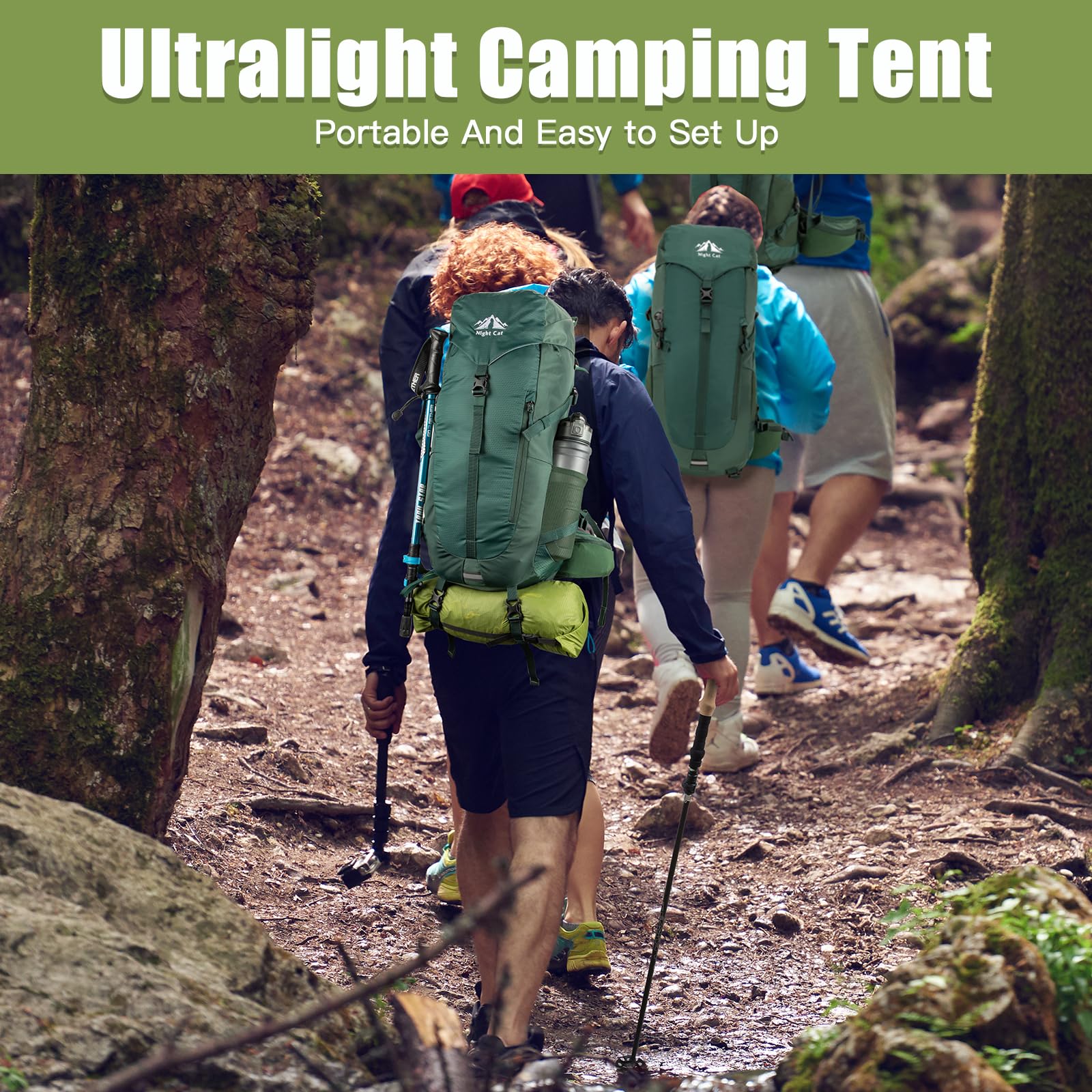 Night Cat Ultralight Tent 1P stakes and ropes setup for quick pitching.