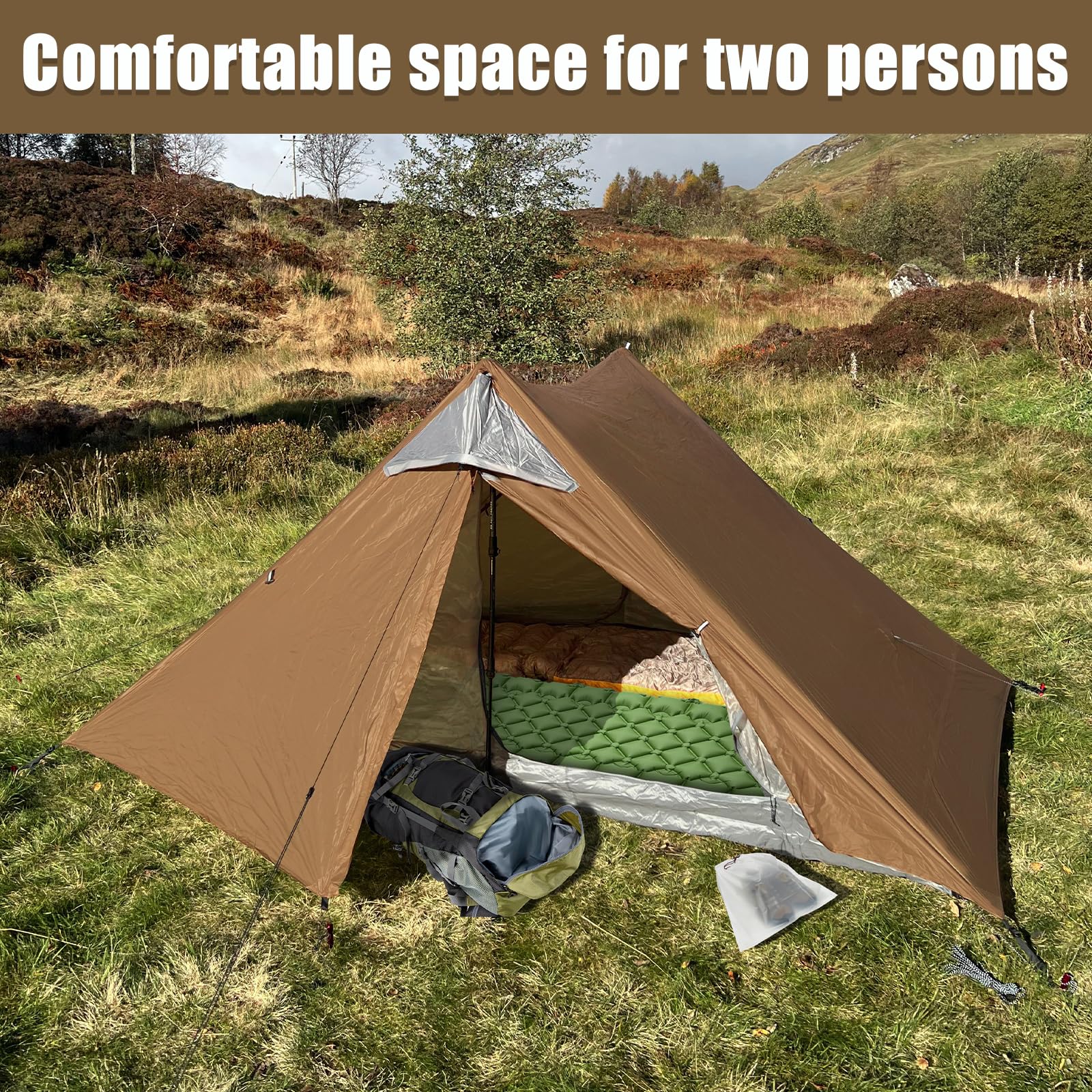 Night Cat ultralight tent 2 persons, interior scene for comfortable camping and sleeping.