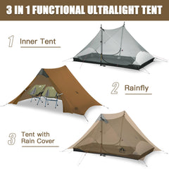 Night Cat ultralight tent 2 persons, side view highlights lightweight portability during trips.