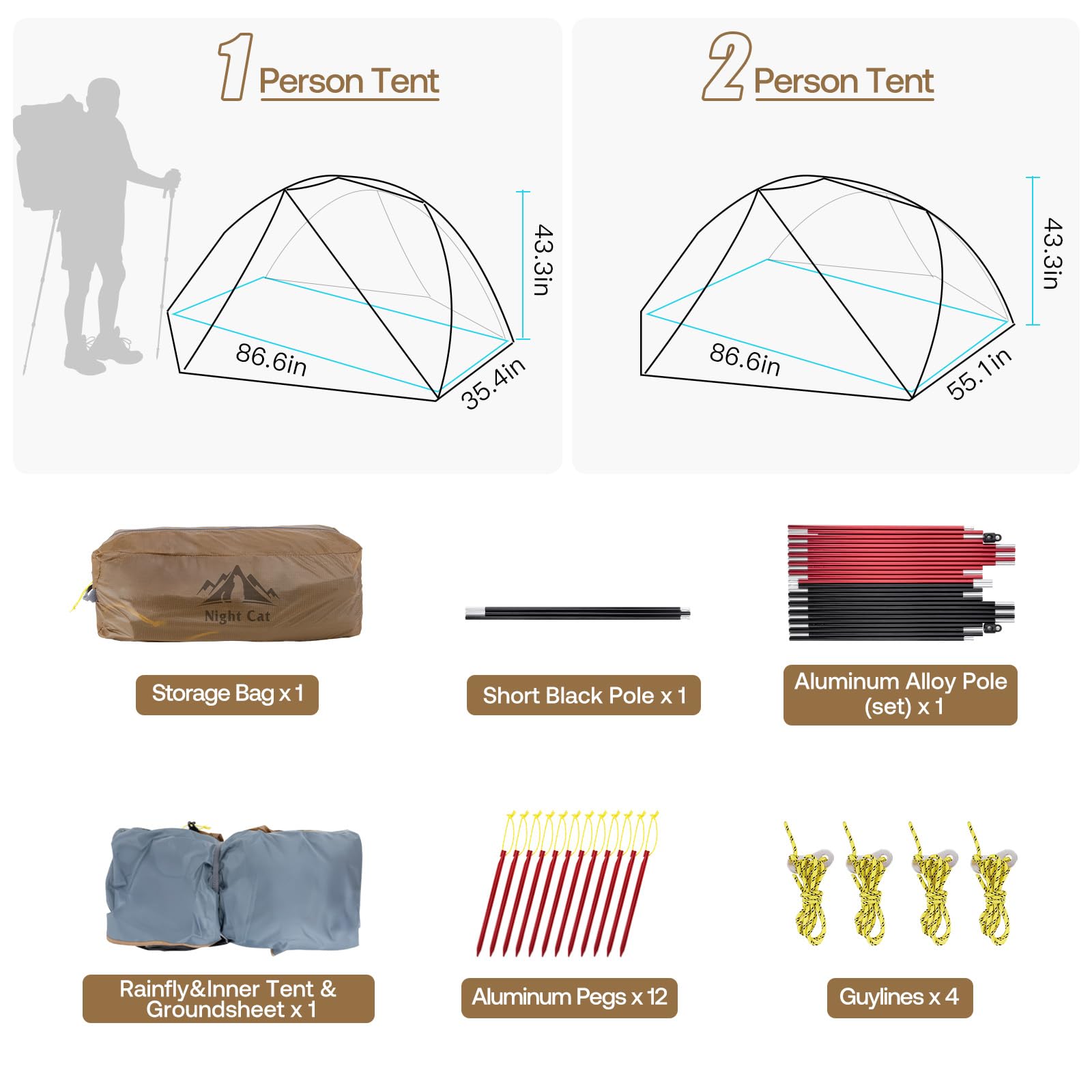 Night Cat ultralight tent footprint included adds ground protection and longevity.