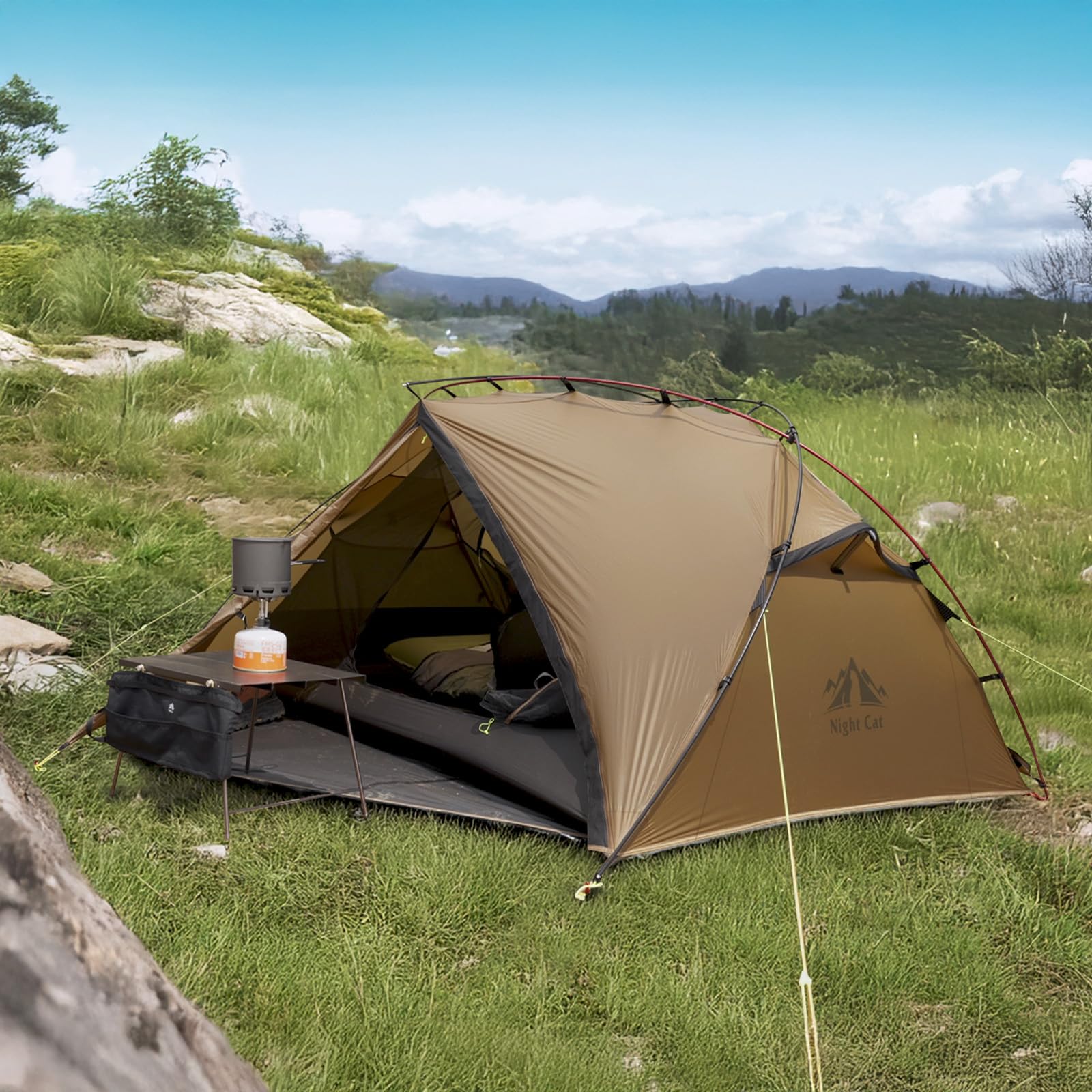 Night Cat ultralight tent interior provides comfortable space for solo camping.