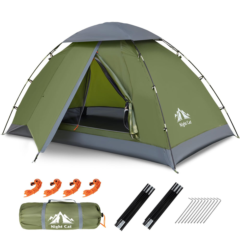 Night Cat upgraded tent clip setup shows quick one-minute assembly for on-the-go camping