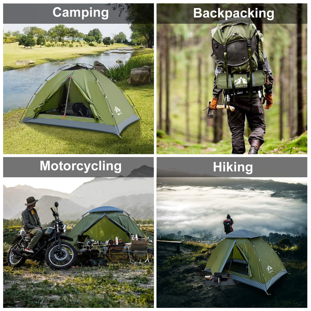 Night Cat upgraded tent stability with fiberglass poles and stakes for windy conditions