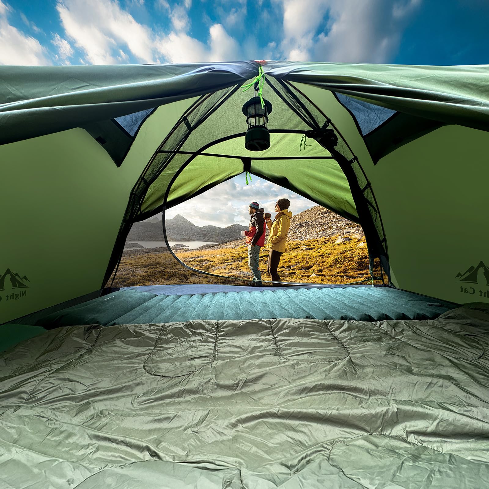 Night Cat tent features large mesh ventilation for airflow and comfort.
