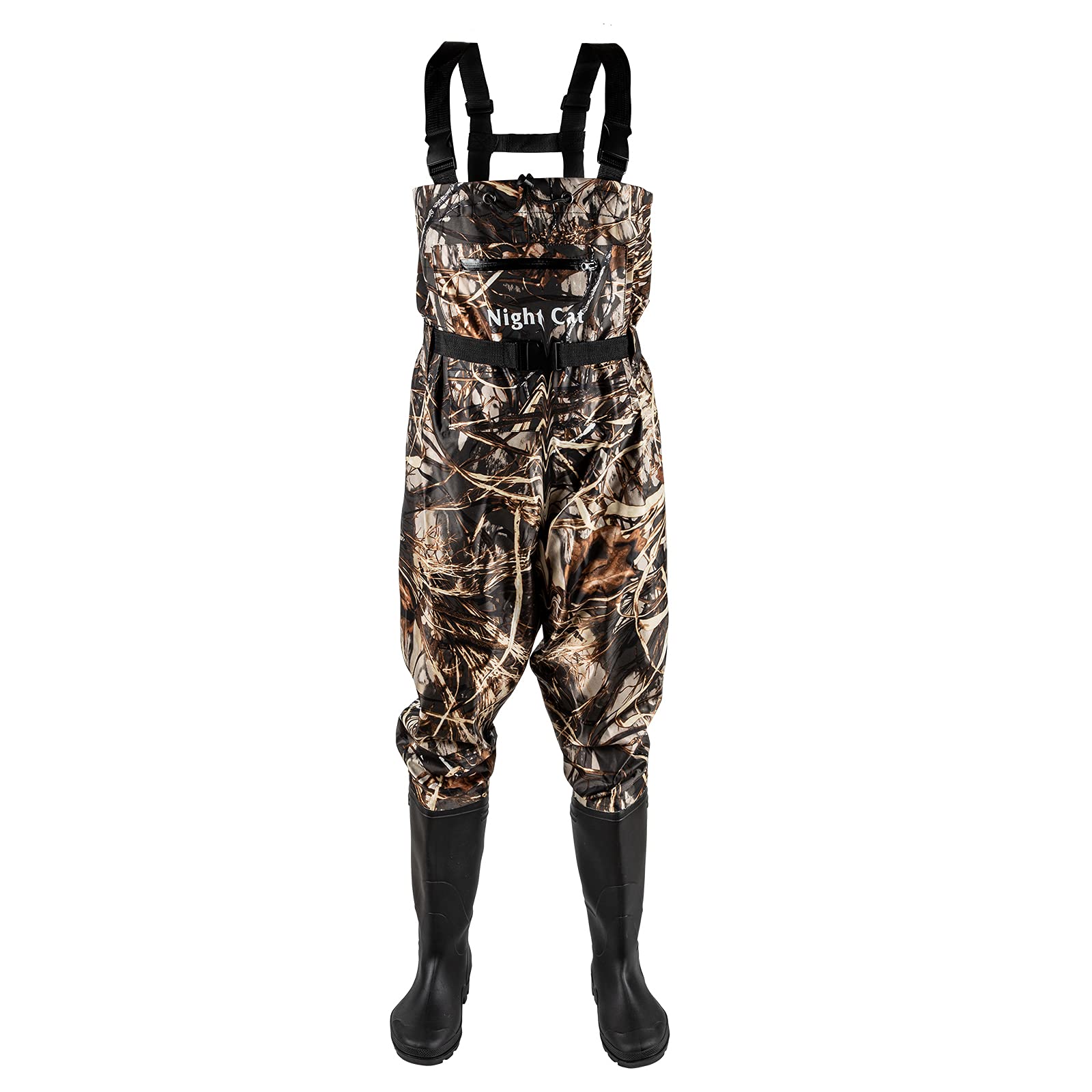 Night Cat waders waterproof fabric close-up shows sturdy two-ply nylon PVC coat.